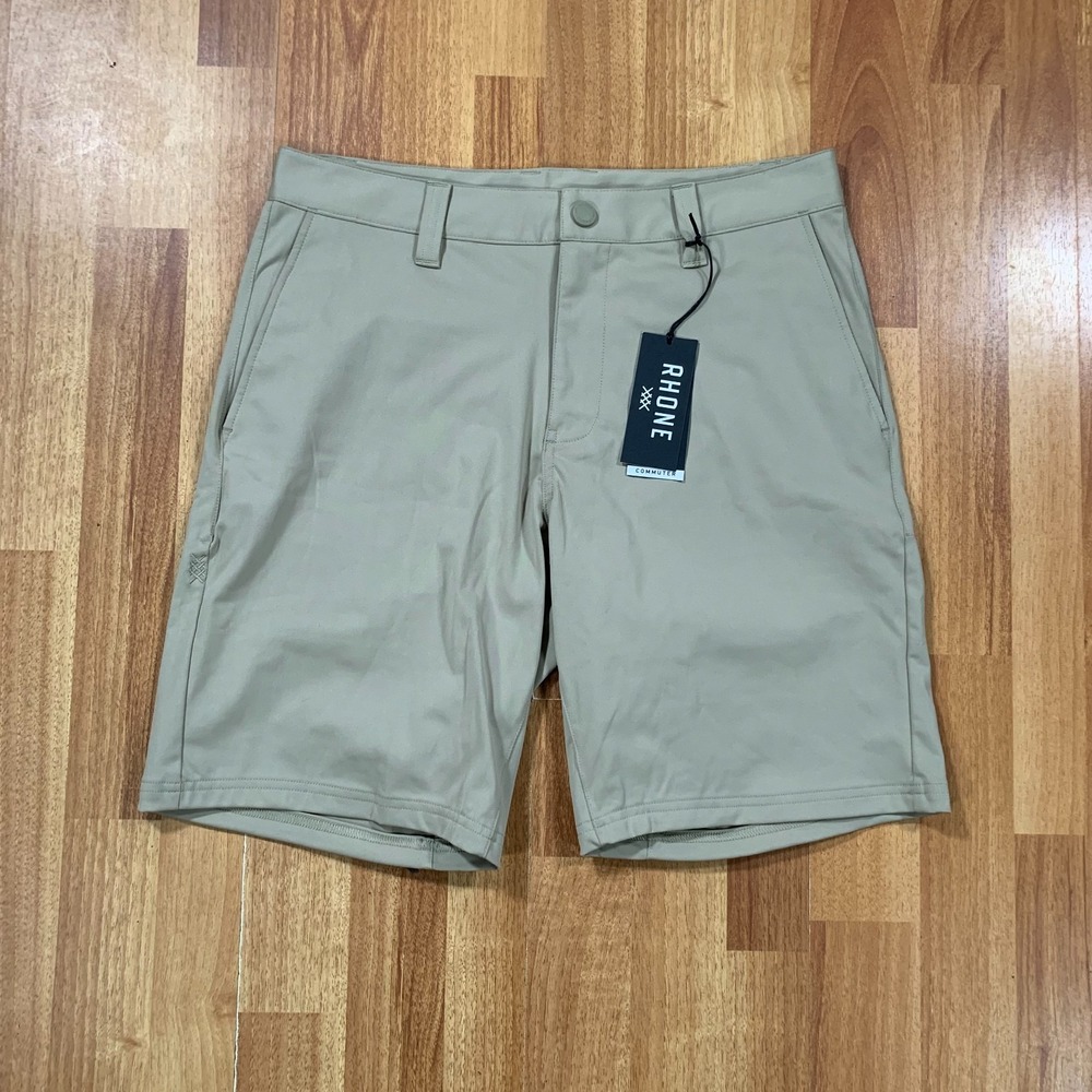 RHONE Commuter Shorts Mens Size 30 Khaki Flat Front Classic Fit Performance NWT